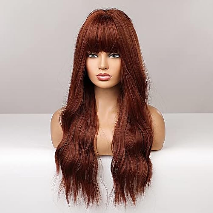 DILLARDS Haircube Auburn Wigs For Women, Long Wavy Synthetic Wig With Bangs Natural Headline Heat Permanent Hair Wig - Image 3